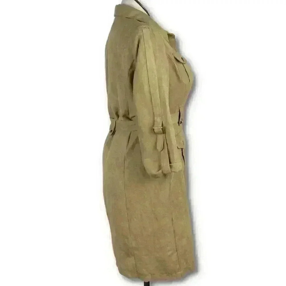 Vtg predictions dress size 14 tan ultra suede vegan button down safari 90s y2k - Picture 3 of 9